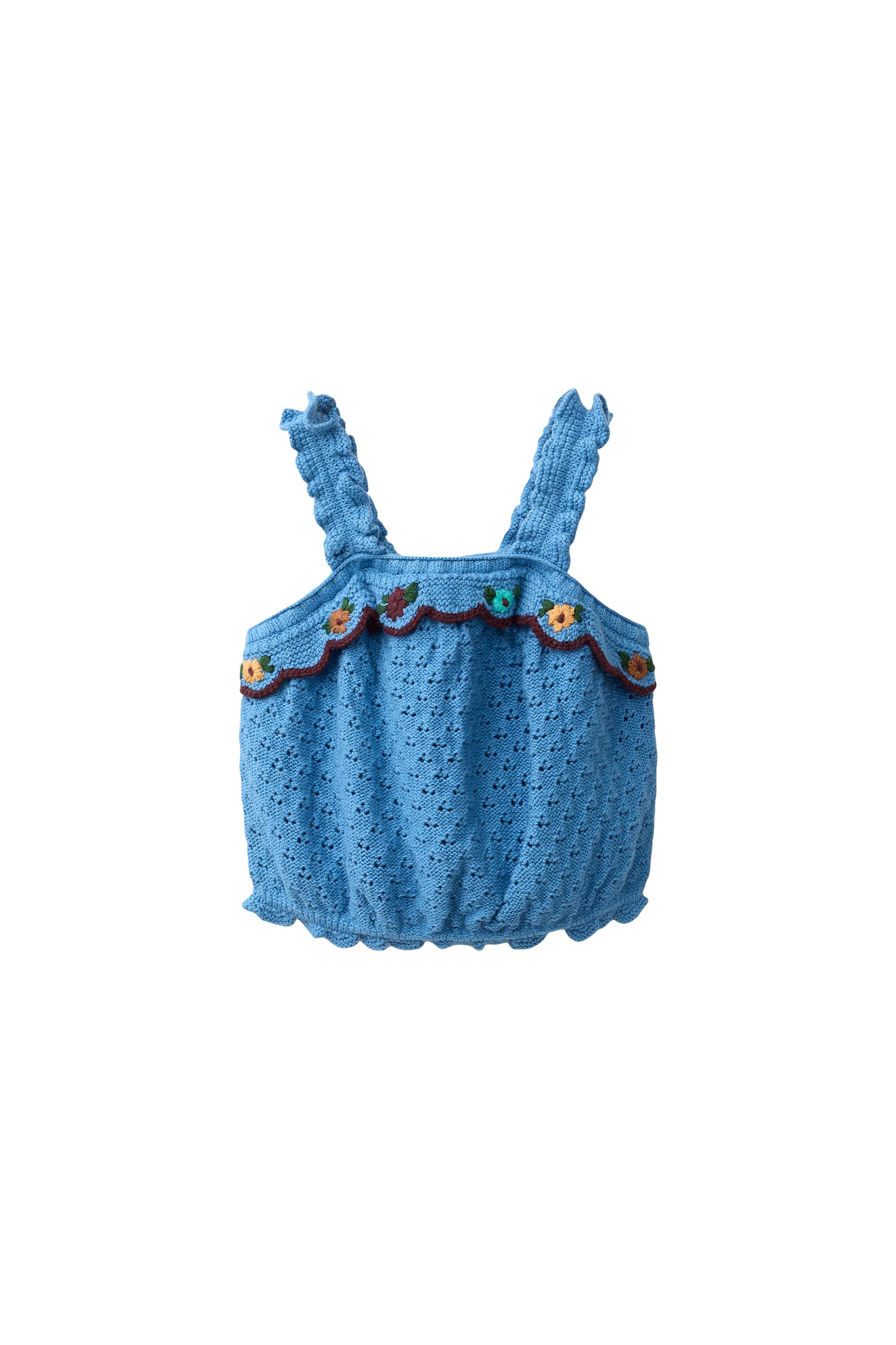 TOP EN MAILLE À VOLANT ET BRODERIES COTON LIN